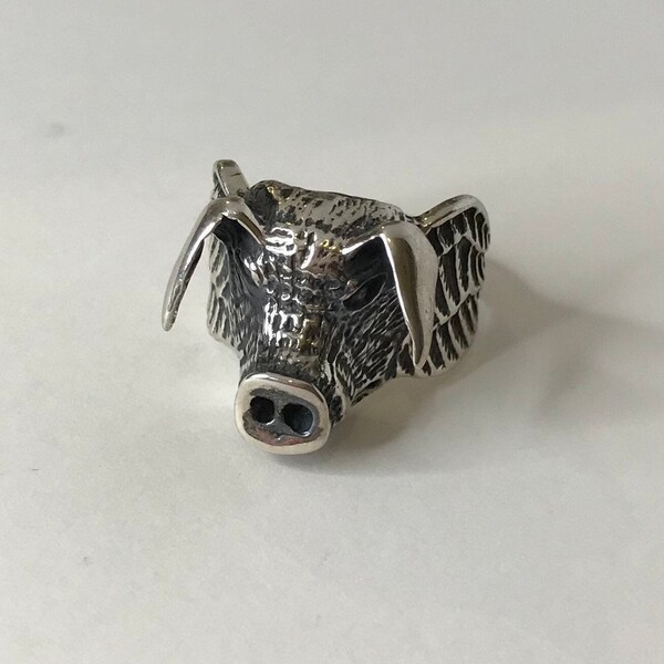 Sterling silver 925, hogs head ring, silver hogs head, hog head jewellery, statement ring, biker ring, pig ring, men’s ring