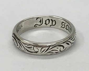 Sterling silver 925, poesy ring, silver scroll ring, wedding band