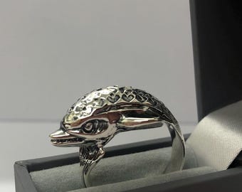 Bague dauphin en argent sterling : bijoux animaux fabriqués à la main en 925
