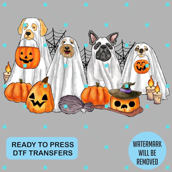 Halloween DogS DTF Transfers Funny Halloween Ghost Dogs DTF Prints Halloween Ready to Press Dtf Transfers Ready to Press Heat transfers H121