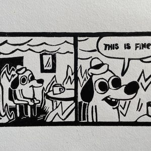 This Is Fine Dog Meme Lino Print