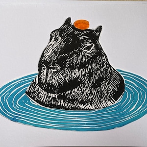 Special Limited Edition: Cool Capybara Lino Print Collage