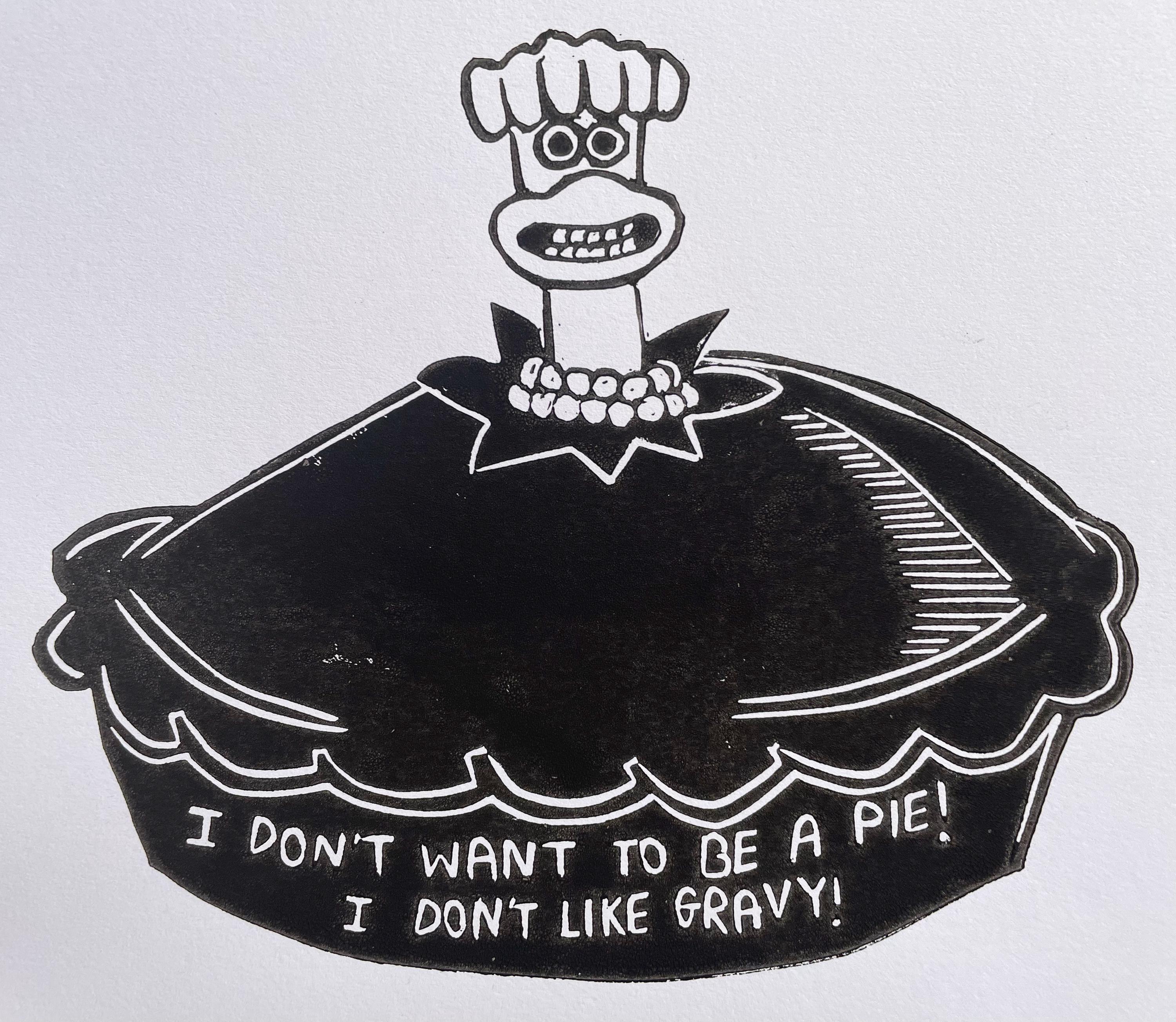 Chicken Run’s Babs in a Pie I Don’t Want to be a Pie! Lino Print