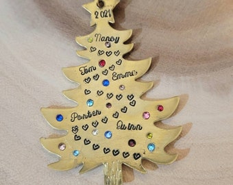 Personalized Christmas Tree Ornament with Names - Hand-stamped Ornament - Family Christmas Ornament