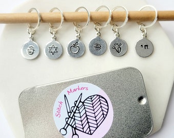 Jewish symbols stitch markers with a storage case / Gift for knitter