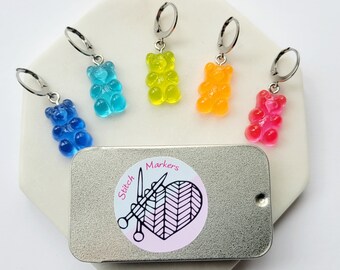 Gummy bear stitch markers with a storage case / Gift for knitter