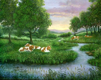 At Rest- cows in landscape, blank card