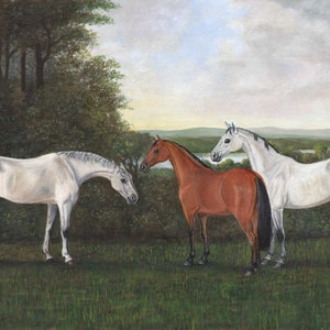 Three Horses by a Hedgerow- Giclée Fine Art Print