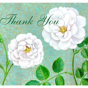 White Roses Thank You Cards- Set of Four