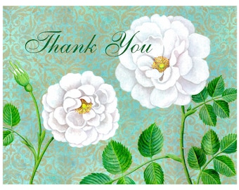 White Roses Thank You Cards- Set of Four