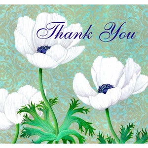 White Anemones Thank You Cards- Set of Four