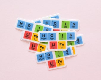 Hydrogen Oxygen Iodine Sulfur Lithium Iron, transparent vinyl science sticker, periodic table, geekery, gift for scientist