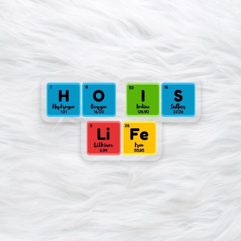 Hydrogen Oxygen Iodine Sulfur Lithium Iron Periodic Table Sticker Laptop Decal