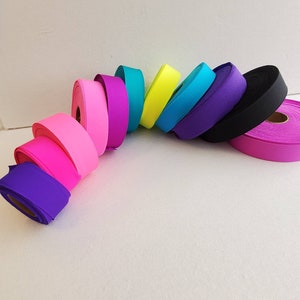 Binding *Solid Colors*/Bias Tape, trim. 4-Way Stretch Nylon Lycra Spandex Tricot, 1-1/4&quot; x 5yd. Fold-over stretch elastic/swimsuit straps