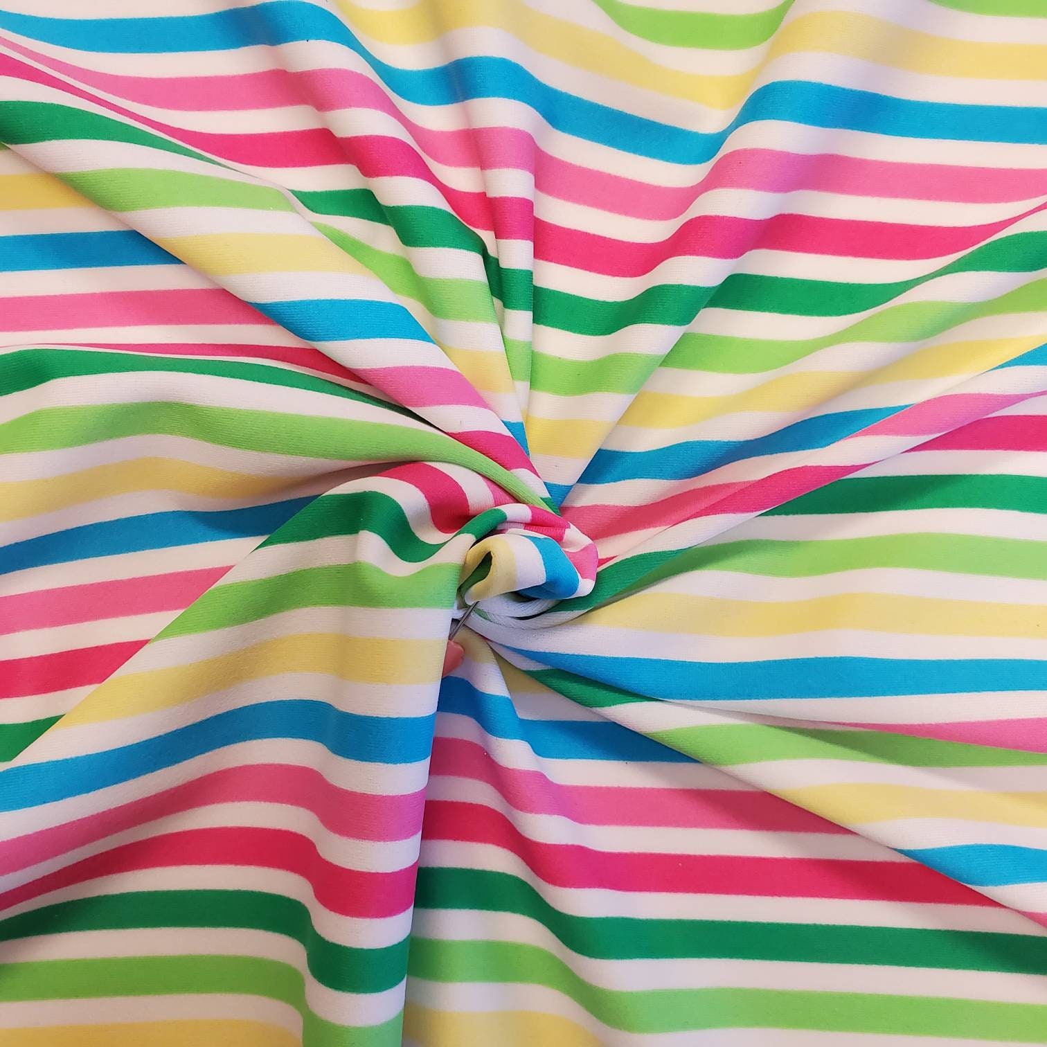 Pastel Rainbow Stripes 4-Way Stretch Fabric Nylon Spandex -Skinny Dipper