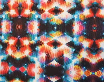 Rainbow Geometric Kaleidoscope 4-Way Stretch Fabric Nylon Spandex