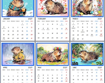 Capybara Cartoon Calendar 2027 | A4 Wall Calendar | Matt Card Wire Bound | Trending Gift