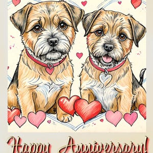 Scarica la cartolina digitale di auguri di buon anniversario con i cani Border Terrier che si baciano