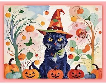 Cat Greeting Card A5 Halloween Birthday Thanksgiving Personalise Custom