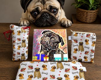 Love Pugs Gift Ideas Pencil Case Glasses Purse and Cards A5