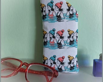 Wild Swimmer Glasses Case, Unique Fabric Eyewear Pouch, Open Water Swimming Gift, Handmade