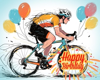 Cycling Birthday Card A5, Bike Lover Greeting Card, Cyclist Gift for Him, Blank Card