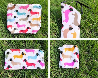 Colourful Sausage Dog Makeup Bag – Fun Dachshund Pencil Case, Purse & Glasses Case, Choose Your Design