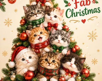 Cats & Kittens  Winter Christmas Cards A5 – Personalised Christmas Card – Custom Text – Unique Art