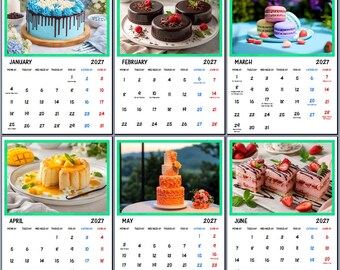 Cakes Sweets & Treats Calendar 2027 A4 Wall Calendar: Matt Card, Wire Bound