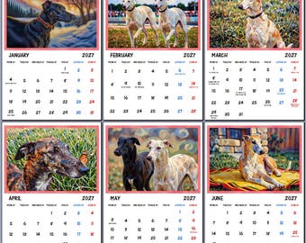 Greyhounds Whippets Art Calendar 2027 A4 Wall Calendar: Matt Card, Wire Bound