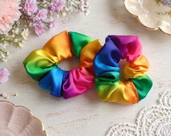 Pack of 2 Pretty Satin Rainbow Scrunchies - Choose your colours