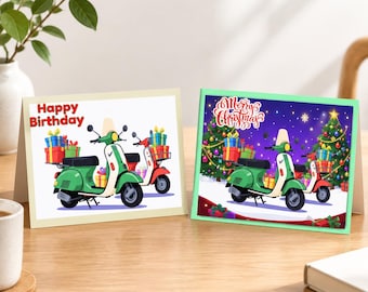 Scooter Birthday or Christmas Card A5 Blank Inside for your own Message Him Her