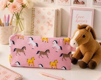 Horse Print Pencil Cases, Small Zipper Pouch Choose your Colour