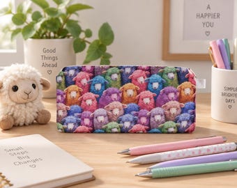 Fun Sheep Pencil Case | Small Makeup Bag & Zip Pouch | Farm Animal Lover Gift