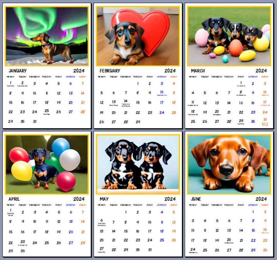 Cute Sausage Dogs A4 2024 Calendar Etsy