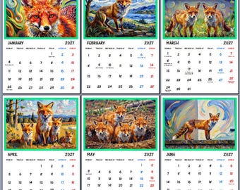 Foxes Art Calendar 2027 A4 Wall Calendar: Matt Card, Wire Bound
