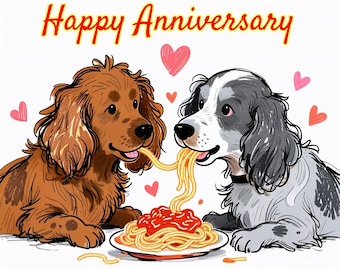 Instant Download Happy Anniversary Dogs Spagetti Card Digital