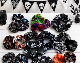Goth Halloween Scrunchie, Spooky Hair Accessory, Unisex Fabric Hair Tie, Alternative Style Gift