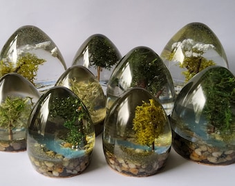 Paperweight/ornament with tree, and stream in epoxy resin art