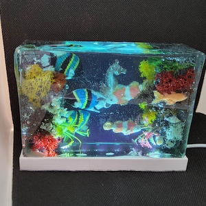 Unique lamp with fish, coral and a seahorse, ocean lover gift