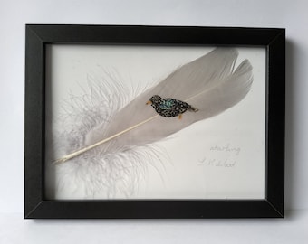 Starling, original bird art on feather