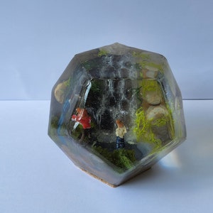 Paperweight/ornament unique resin art, watching the waterfall