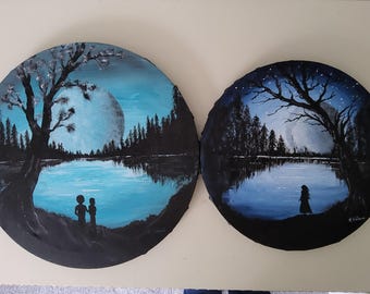 Vollmond auf Leinwand, moderne Acrylbilder