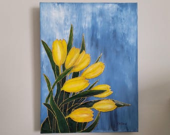 Colorful Tulip Fields - 5x7” Original Acrylic Painting | Spring ...