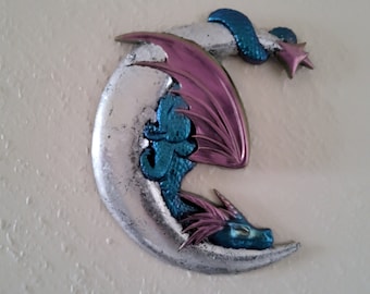 Dragon and moon resin wall art