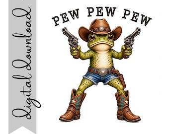 Pew Pew Pew Frog PNG Digital Download | Funny Frog Sublimation Design | Vintage Frog Clipart | 300 DPI Transparent PNG