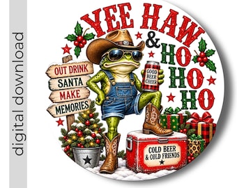 Yee Haw Ho Ho Ho PNG | PNG Digital Download | Frog Sublimation Design | Vintage Frog Clipart | Transparent PNG