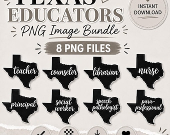Texas School PNG Bundle | Teacher, Counselor, Principal, Librarian, Paraeducator, Speech Pathologist & Social Worker | Digital Download