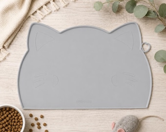 Gray Silicone Cat Food Mat, Waterproof Pet Feeding Mat, Non Slip Cat Bowl Mat, Cat Feeding Station Mat, Easy Clean Pet Placemat