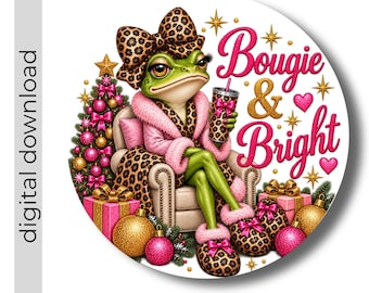 Bougie and Bright | PNG Digital Download | Frog Sublimation Design | Vintage Frog Clipart | Transparent PNG